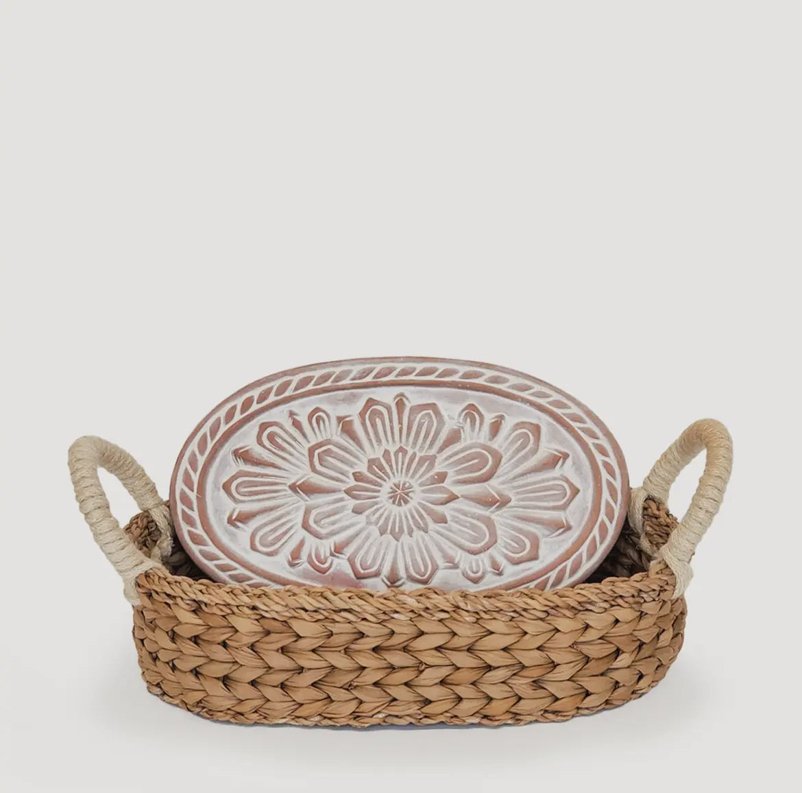 Handmade Bread Warmer & Wicker Basket - Vintage Flower Oval