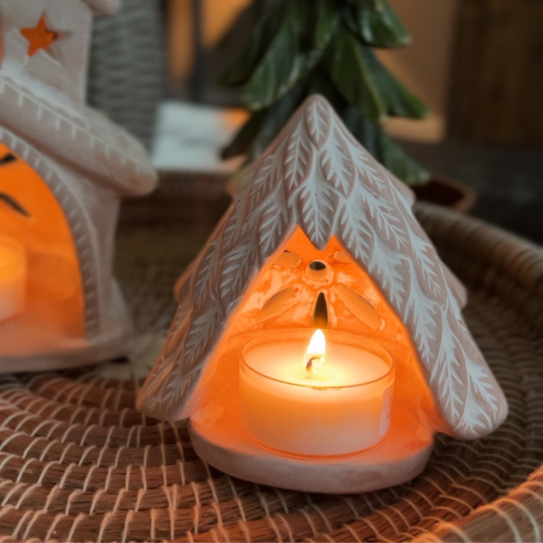 Handmade Terracotta Tea Light Candle Holder - Tree