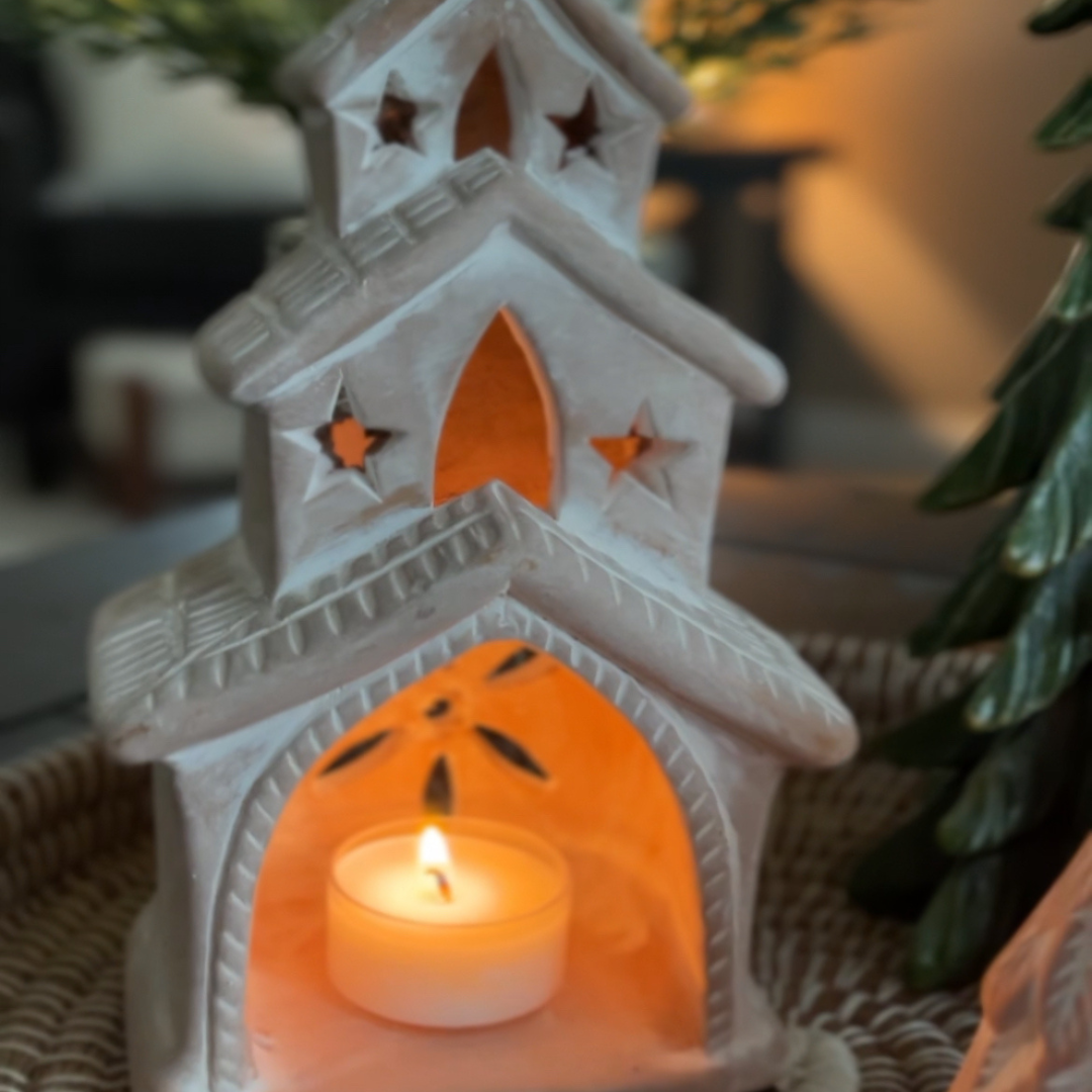 Handmade Terracotta Tea Light Candle Holder - House