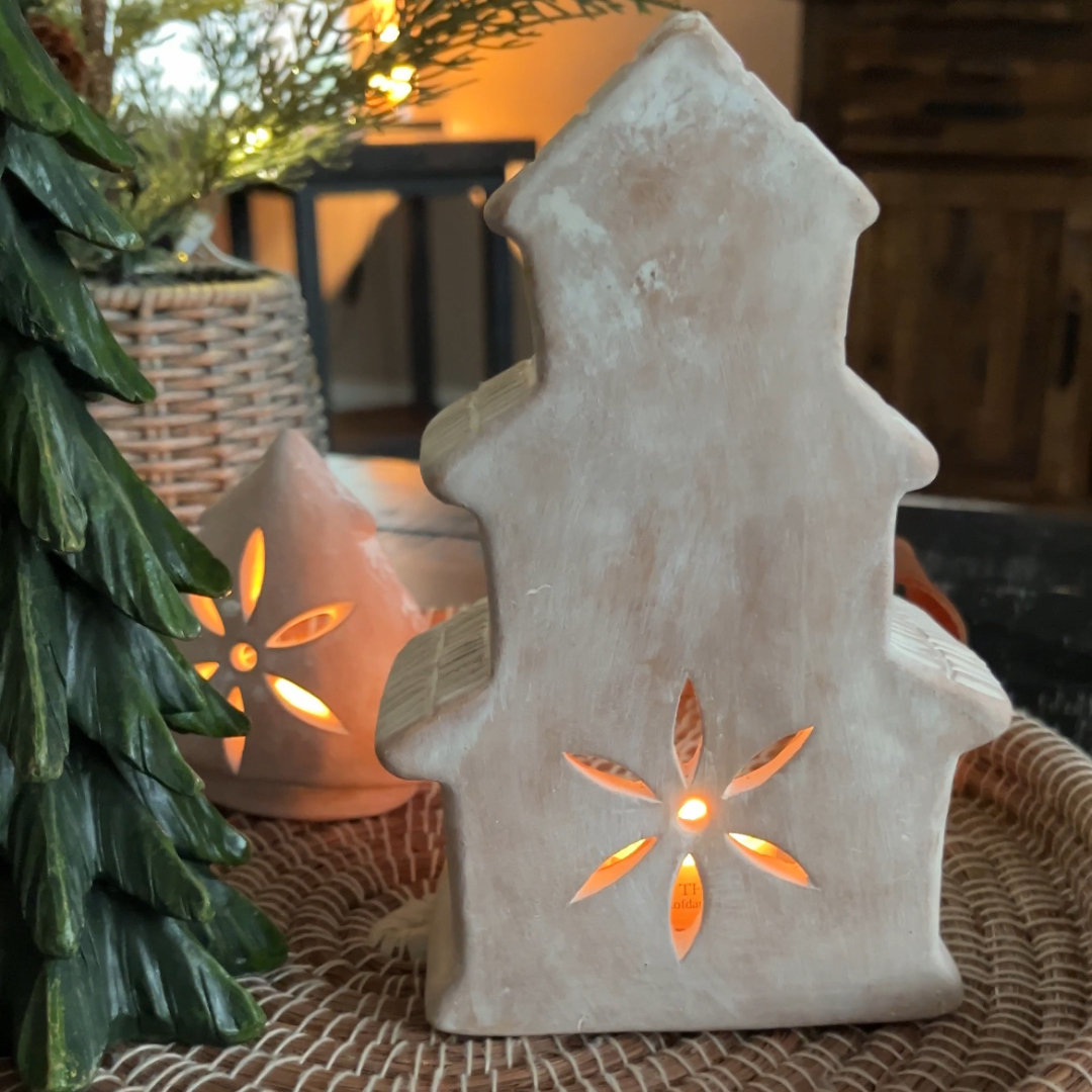 Handmade Terracotta Tea Light Candle Holder - House