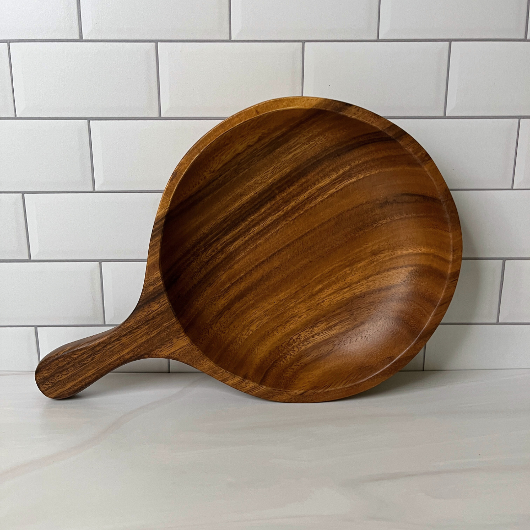 Round Serving Tray with Handle - Acacia Wood