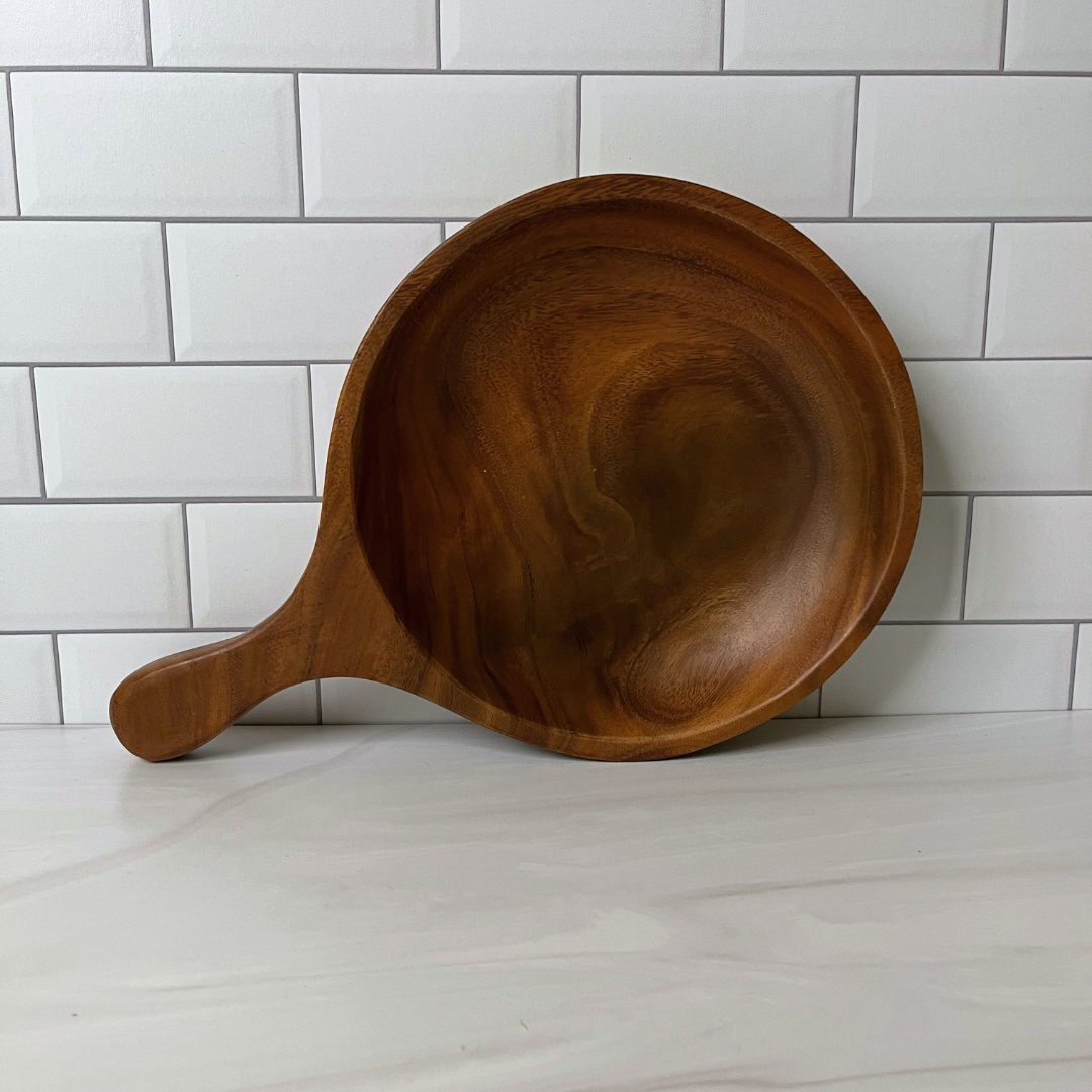 Round Serving Tray with Handle - Acacia Wood