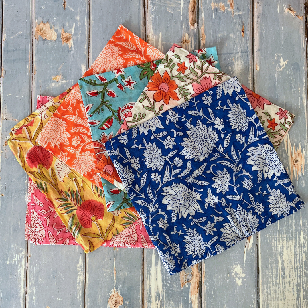 Floral Block Print Napkins, Set of 6