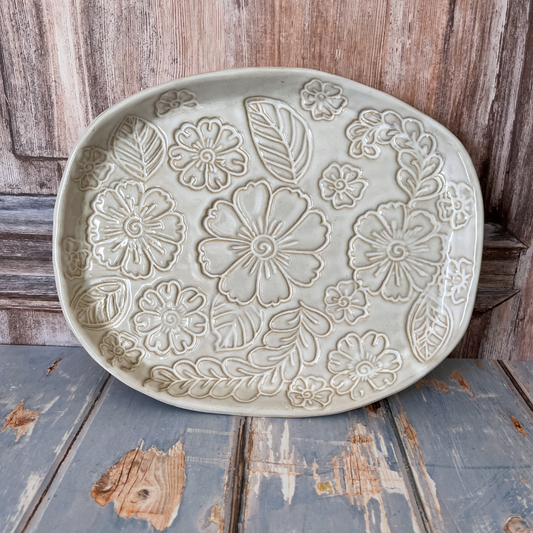 Pressed Blossom Ceramic Platter