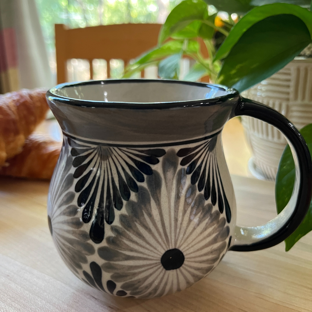 Handcrafted Ceramic Coffee Mug in Black/Grey/White