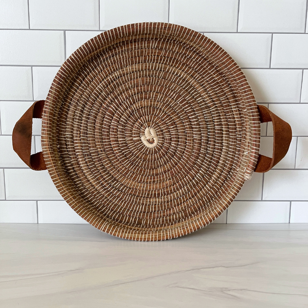 Pine Needle Tray with Leather Handles