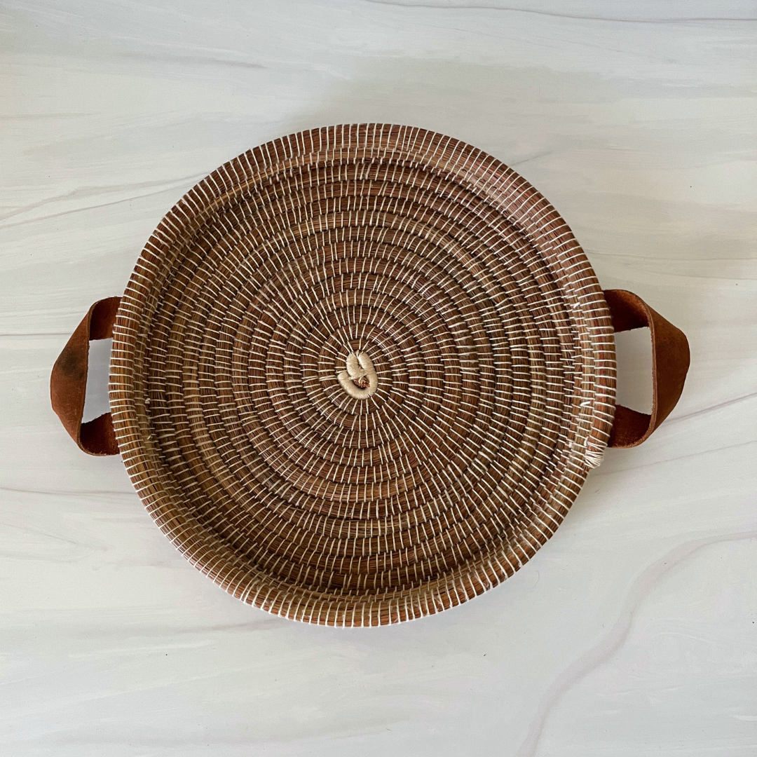 Pine Needle Tray with Leather Handles