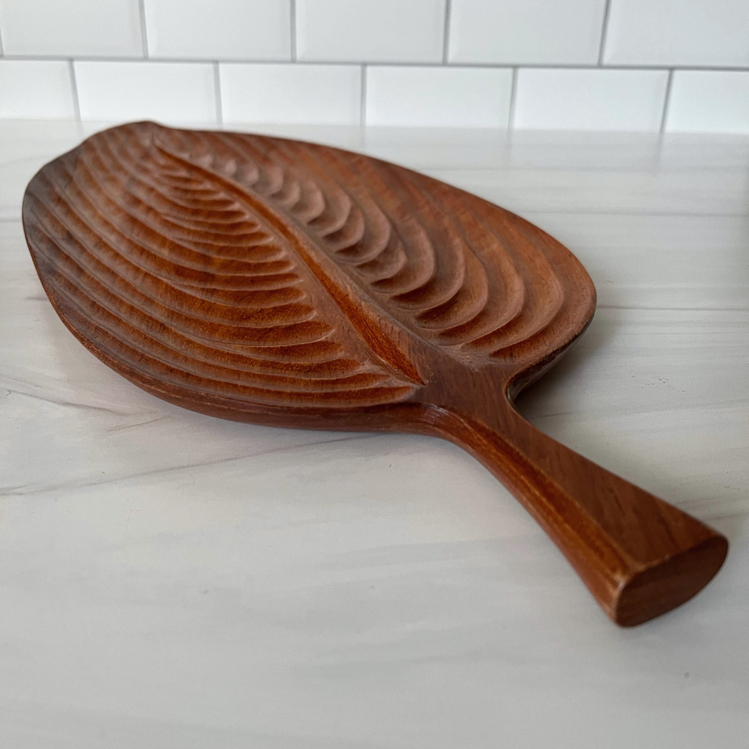 Hand-carved Wooden Leaf Serving Tray