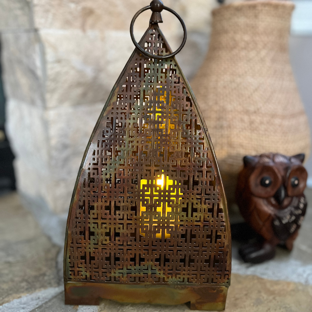 Chatushkosh Antiqued Copper Lantern - 11"