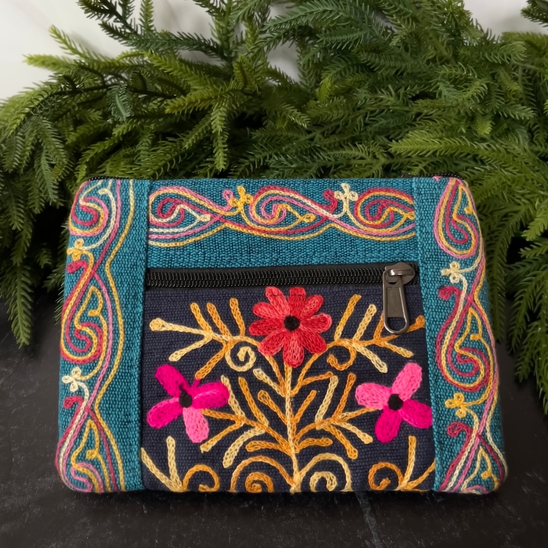 Embroidered 2 Zippered Accessory Purse (3 options)