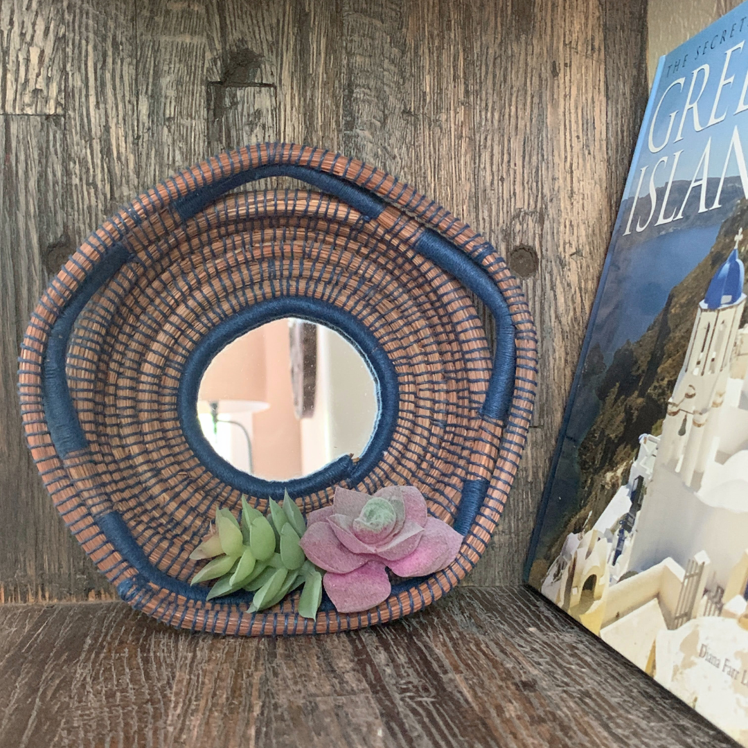 Bohemian Mirror Wall Basket - Midnight Blue