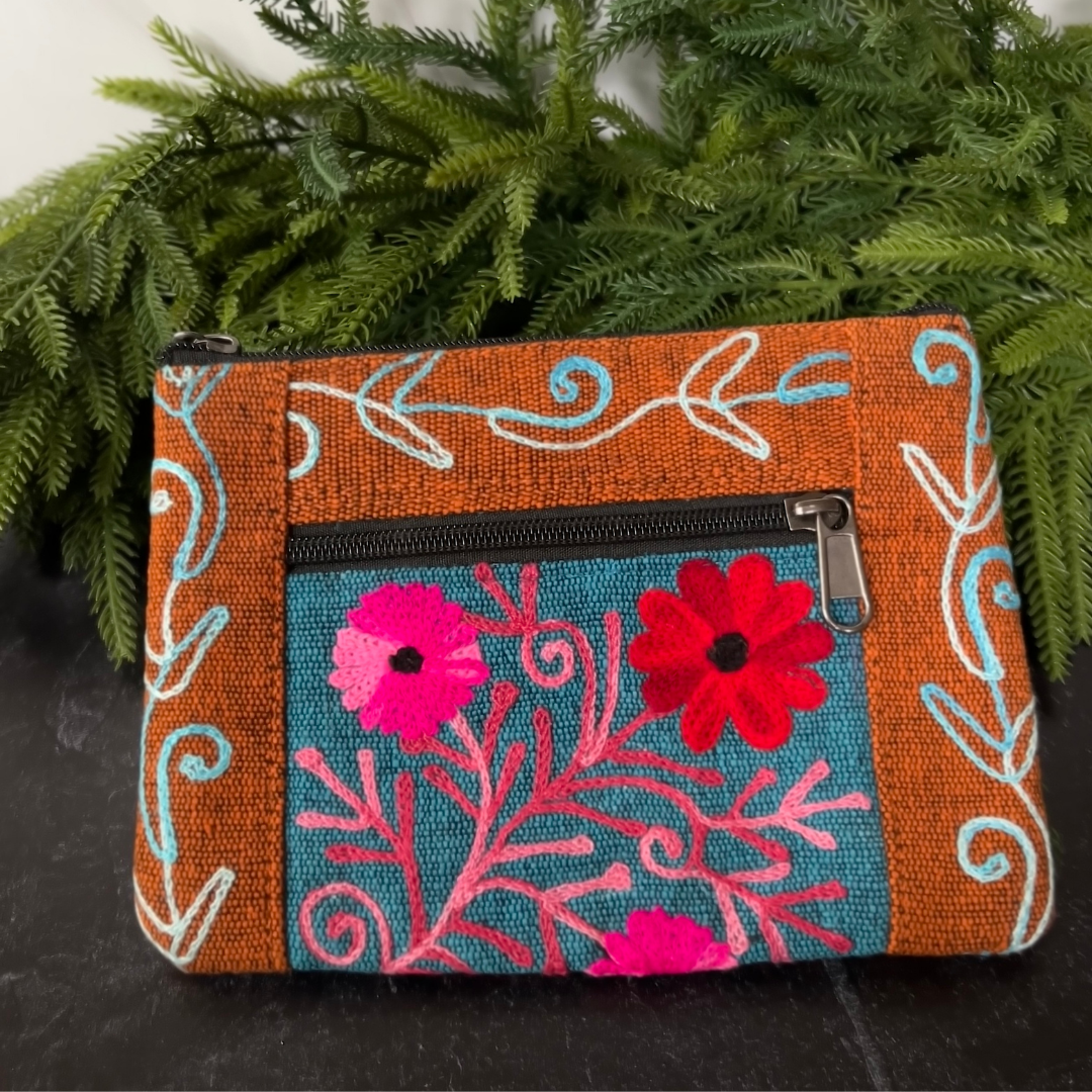 Embroidered 2 Zippered Accessory Purse (3 options)