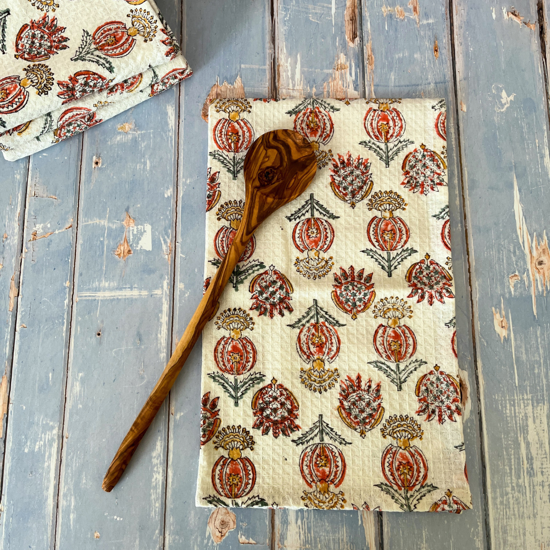 Block Print Waffle Tea Towel