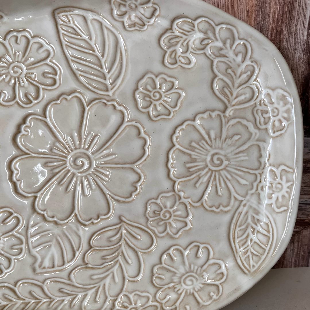 Pressed Blossom Ceramic Platter