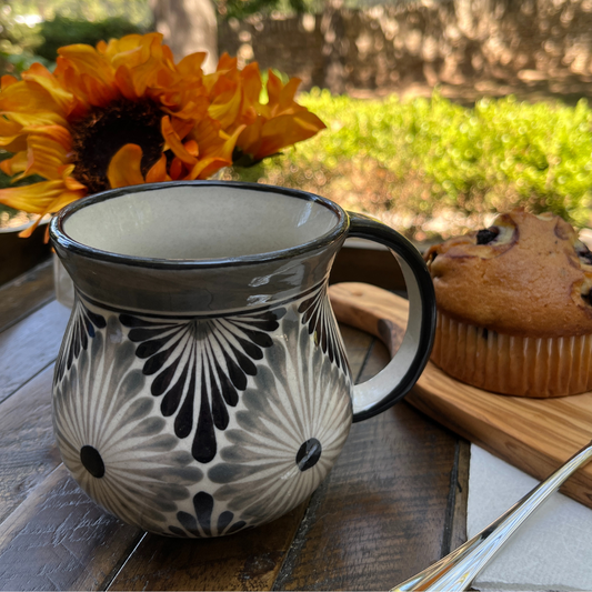 Handcrafted Ceramic Coffee Mug in Black/Grey/White