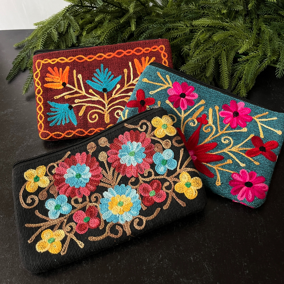 Embroidered Zippered Accessory Pouch (3 options)
