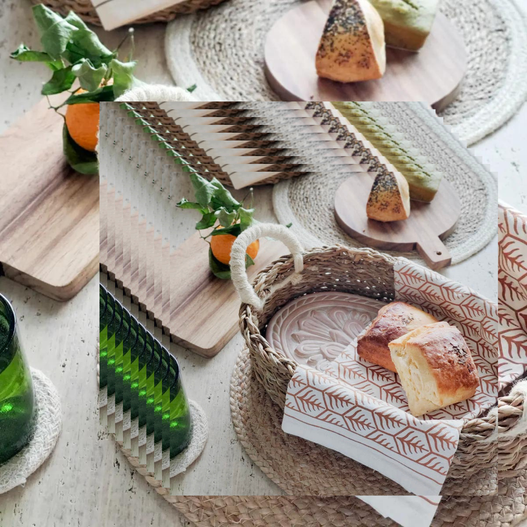 Dove Theme Handwoven Palm Basket with Ceramic Bread Warmer