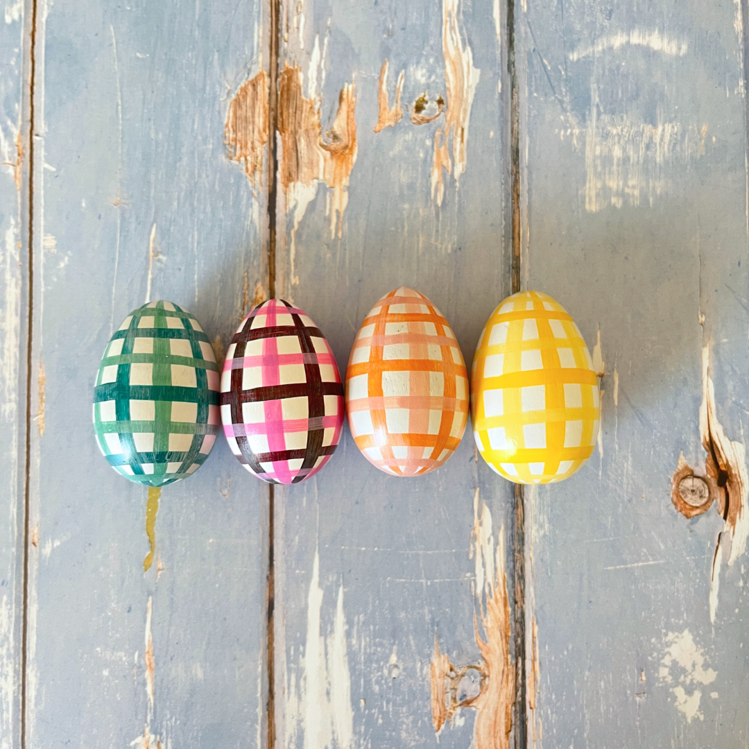 Gingham Kashmiri Easter Eggs - Set of 4