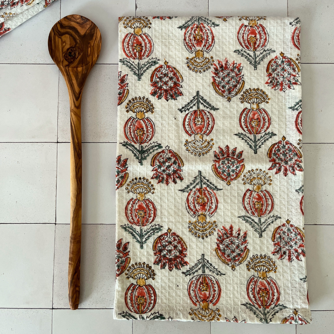 Block Print Waffle Tea Towel