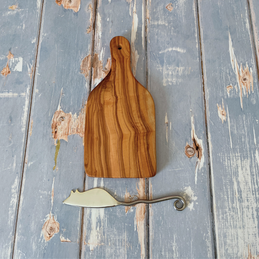 Olive Wood Mini Paddle Board with Mouse Cheese Spreader