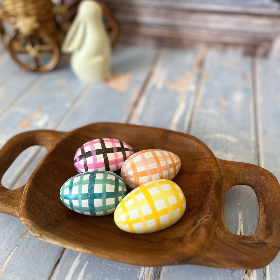 Gingham Kashmiri Easter Eggs - Set of 4