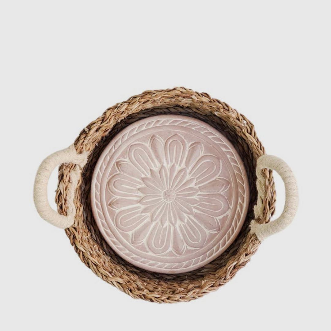 Handmade Bread Warmer & Wicker Basket - Vintage flower Round