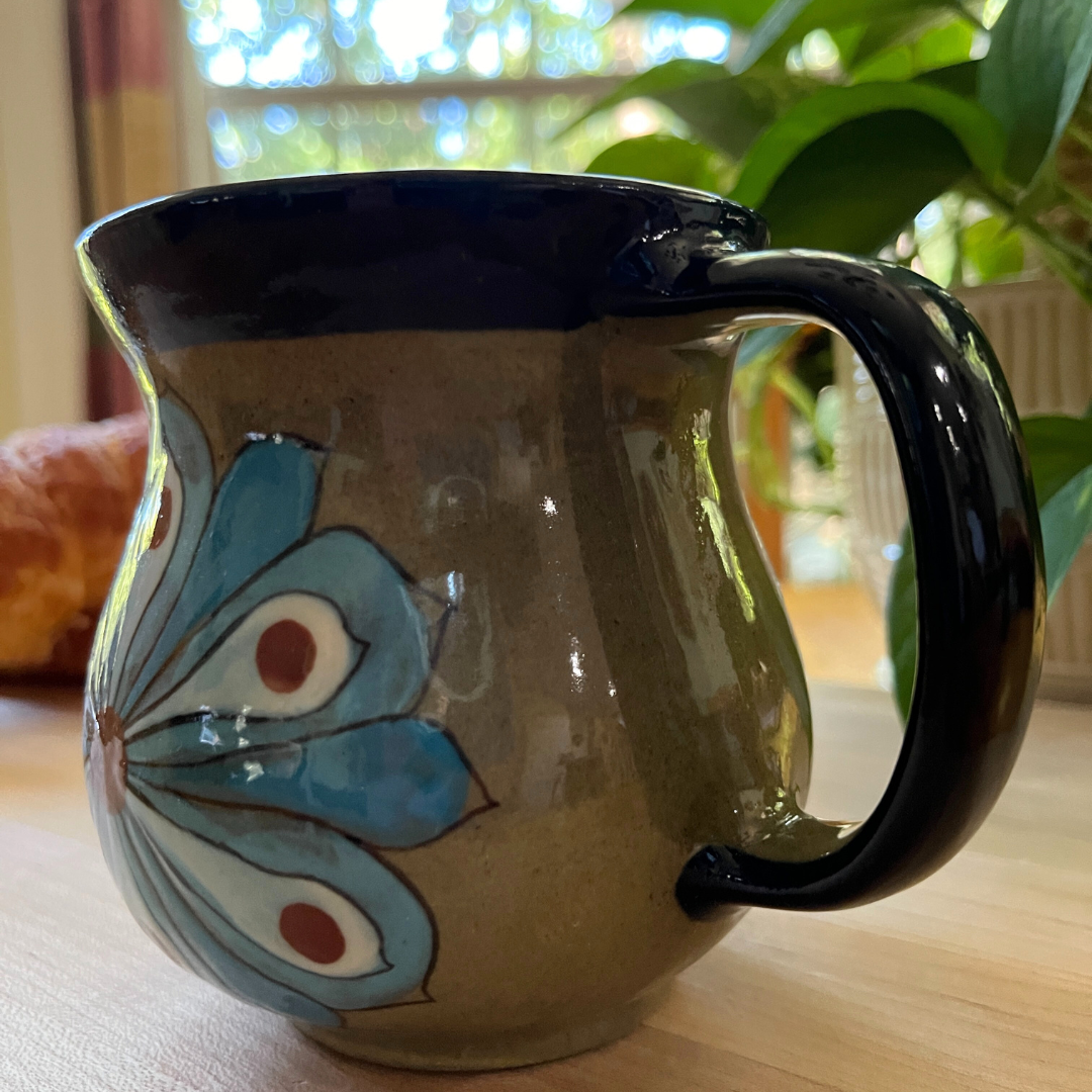 Handcrafted Palopo Ceramic Mug with Blue Flower