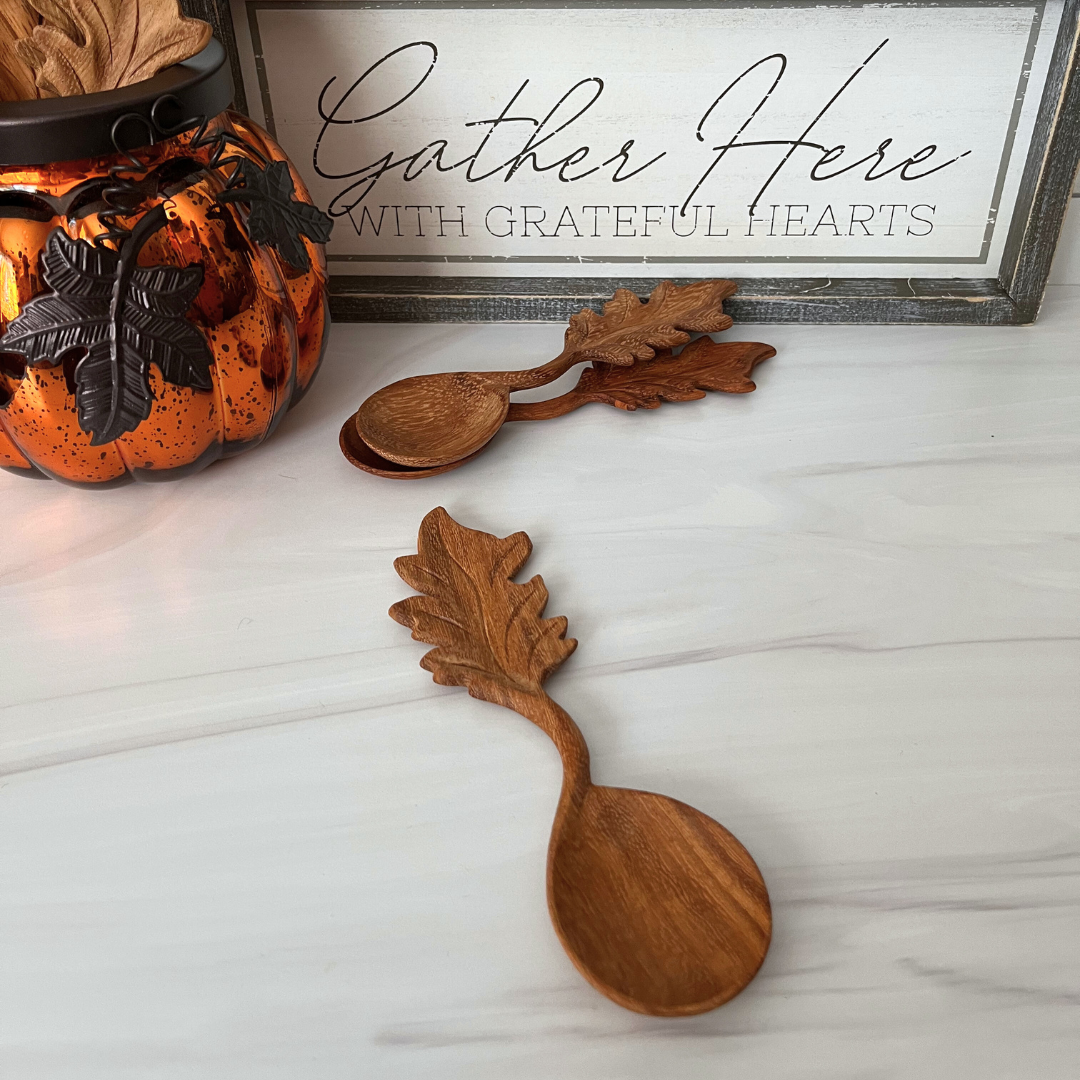 Hand-carved Leaf Shaped Wooden Spoon