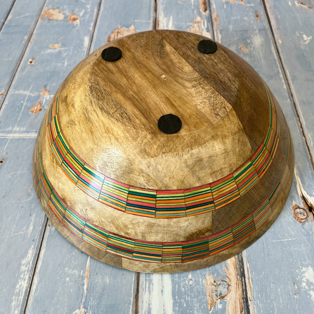 Striped Mango Wood Salad Bowl & Server Set