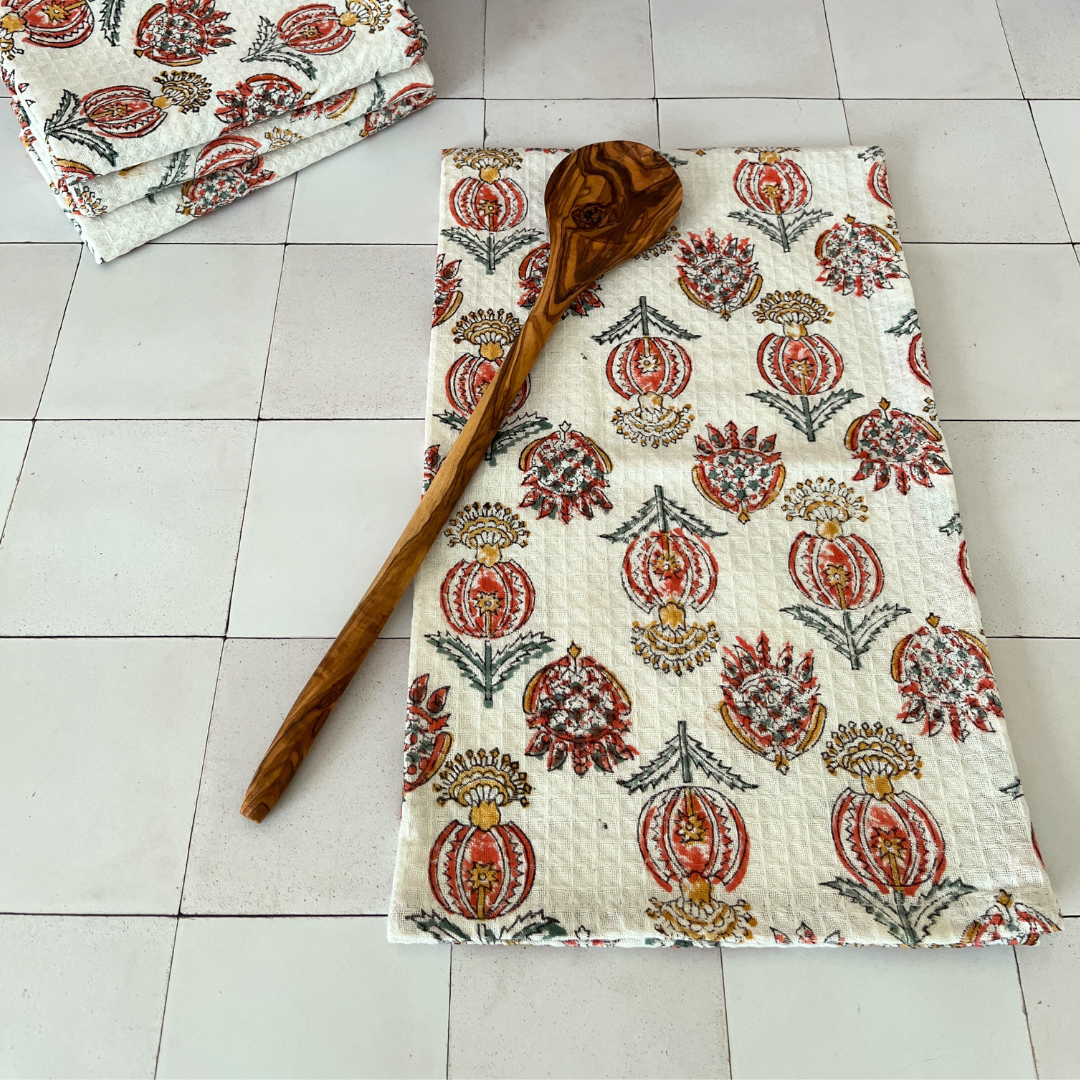 Block Print Waffle Tea Towel