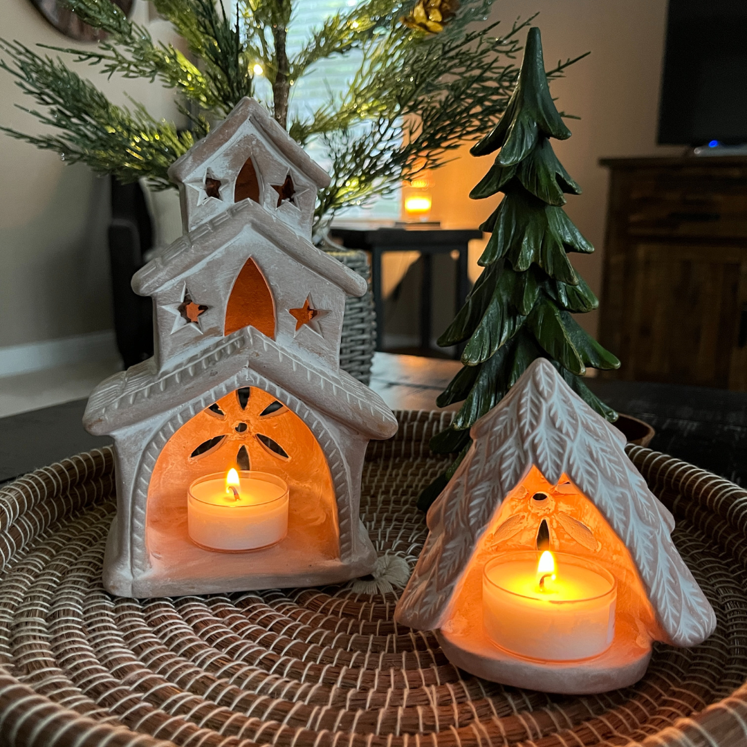 Handmade Terracotta Tea Light Candle Holder - Tree