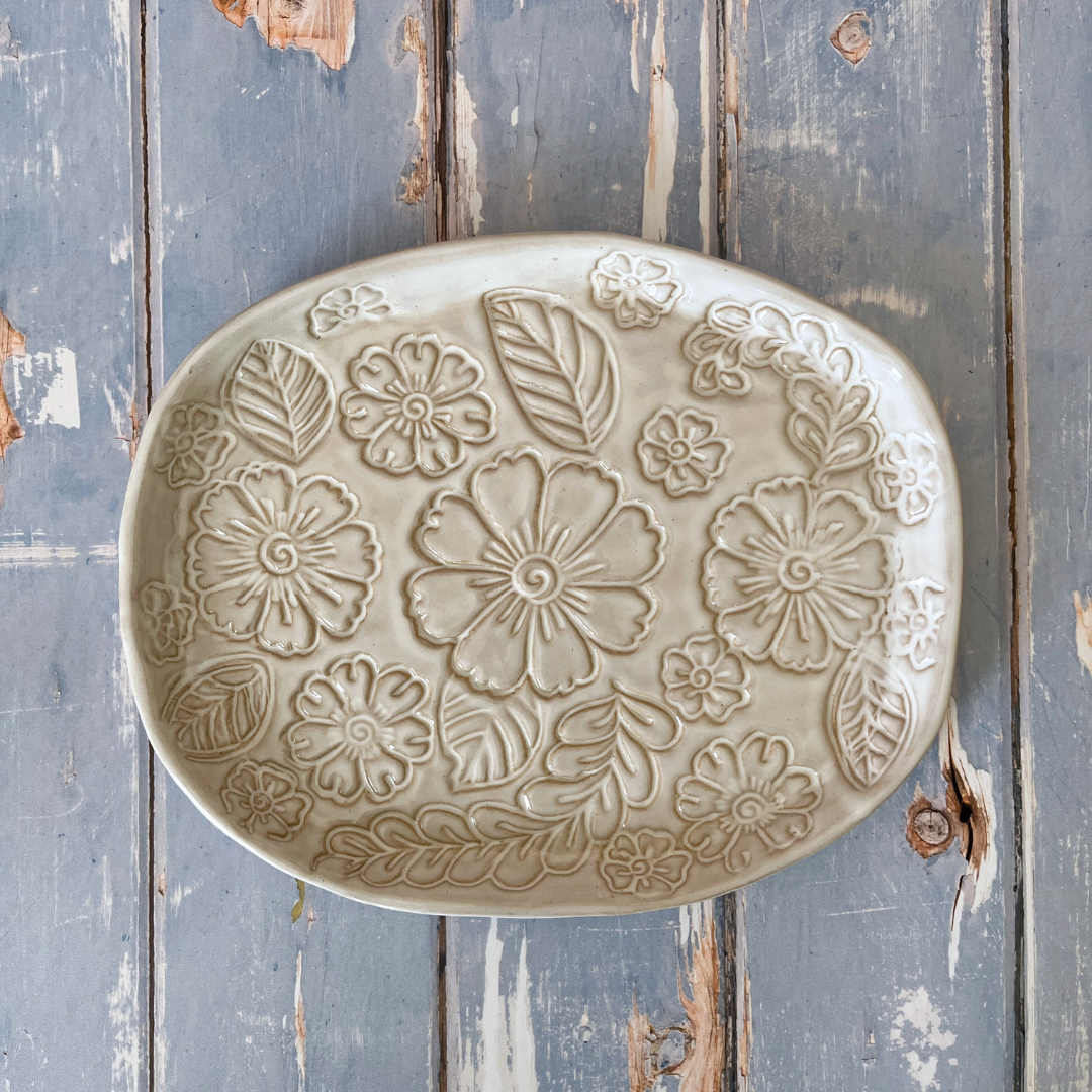 Pressed Blossom Ceramic Platter