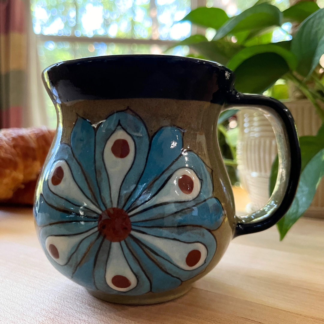 Handcrafted Palopo Ceramic Mug with Blue Flower