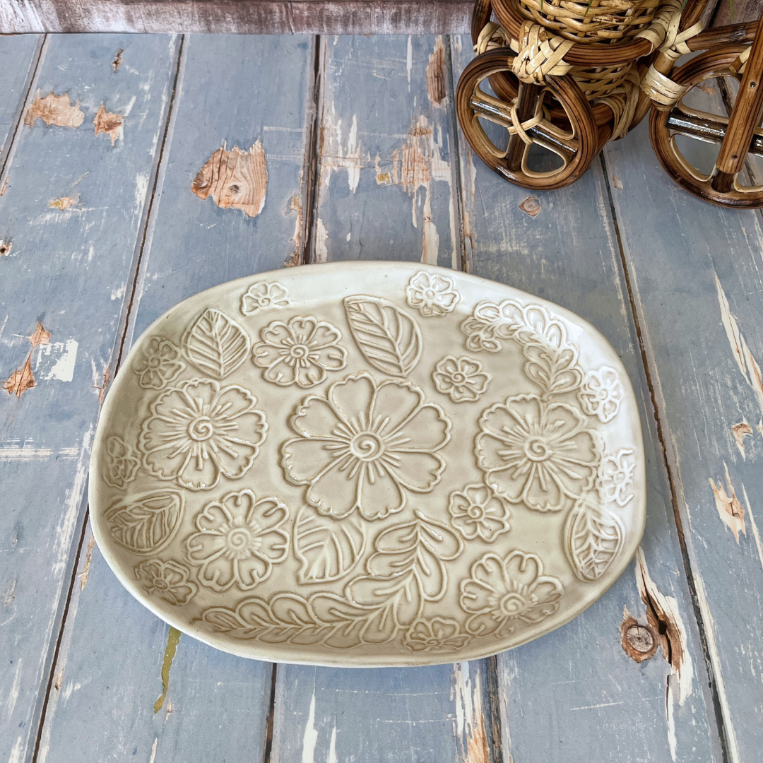 Pressed Blossom Ceramic Platter