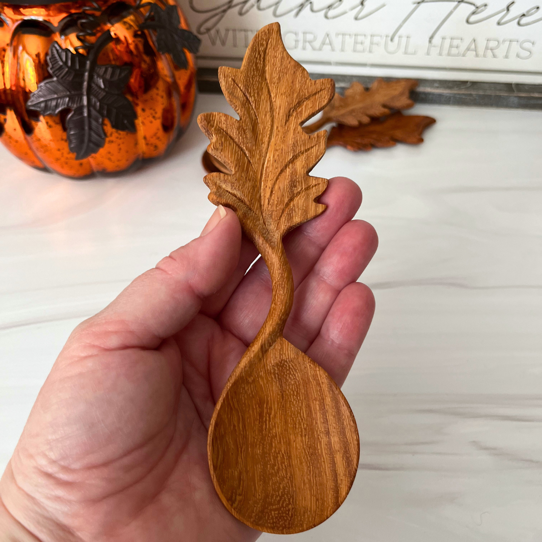 Hand-carved Leaf Shaped Wooden Spoon