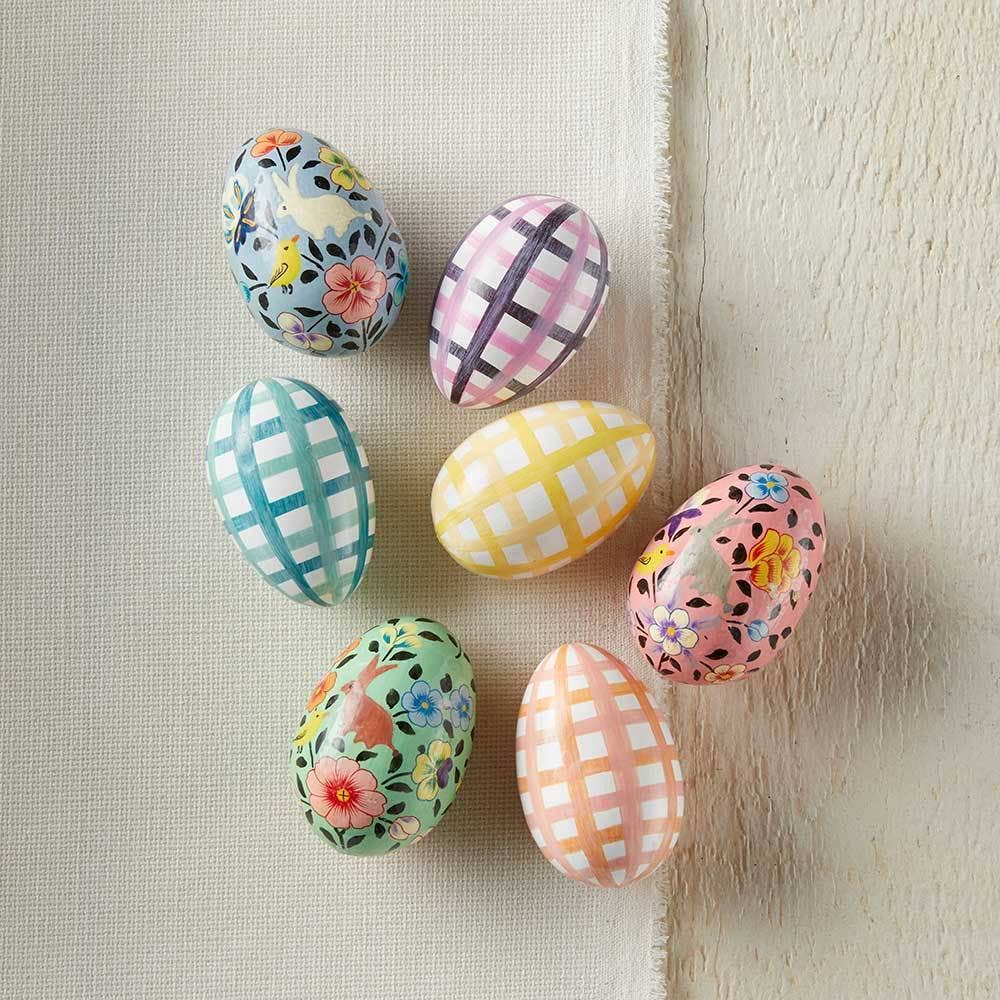 Gingham Kashmiri Easter Eggs - Set of 4