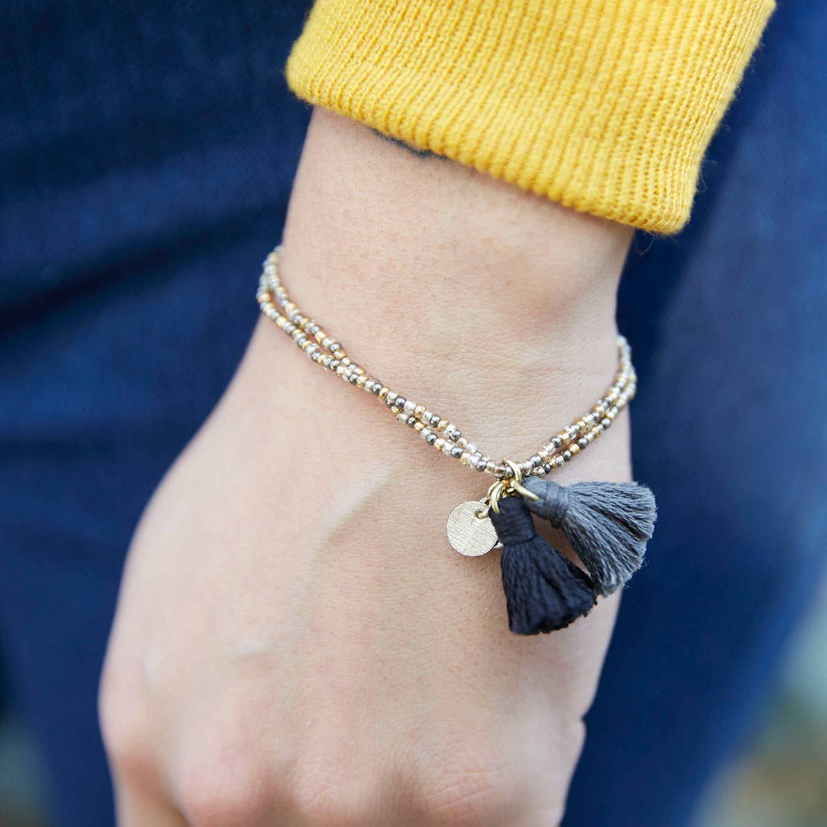 Gold Coast Tassel Bracelet (Black)