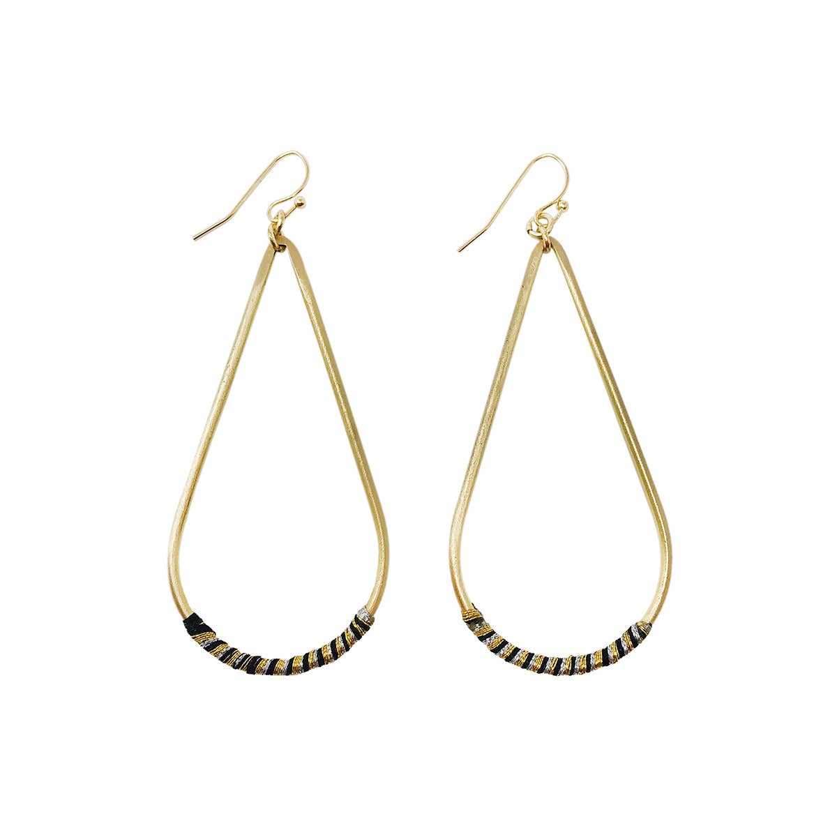 Wrapped Black and Gold Teardrop Earrings