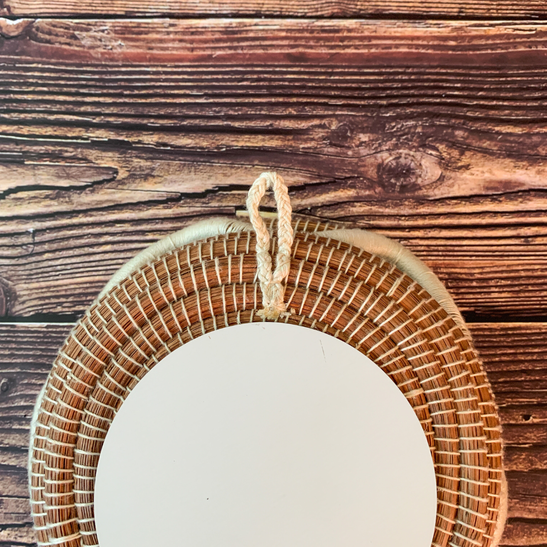 Bohemian Mirror Wall Basket - Sand