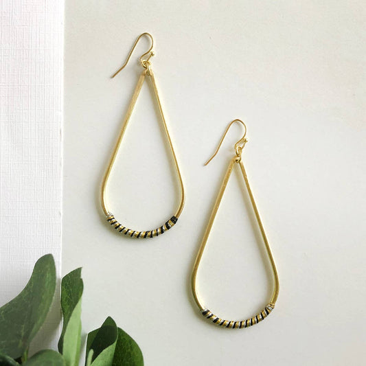 Wrapped Black and Gold Teardrop Earrings